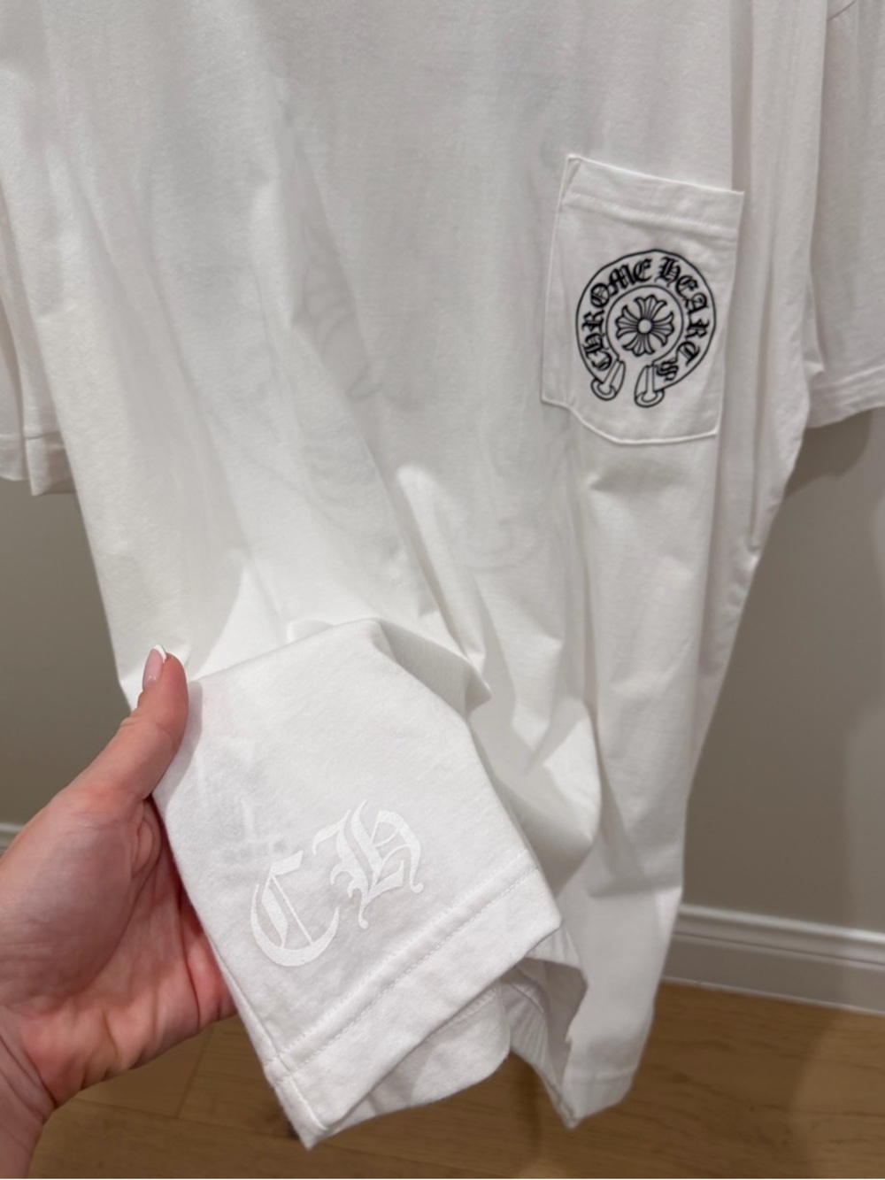Chrome Hearts White Short-Sleeve Pocket Tee with Black Logo - Picture 5 of 13